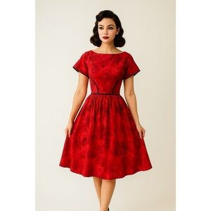 Vintage 50ms 60’s Hadnmade Fit & Flare Red Dress​​​​​